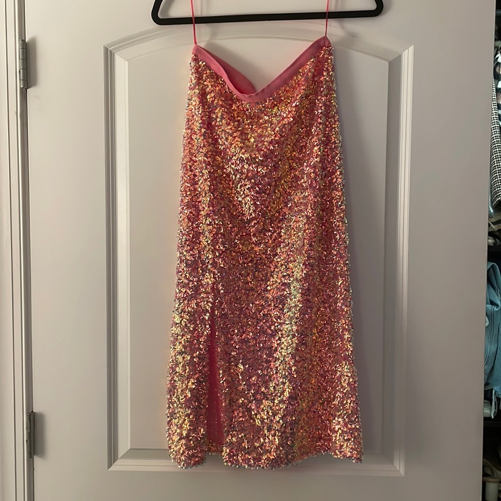 Bubble gum pink sequence skirt